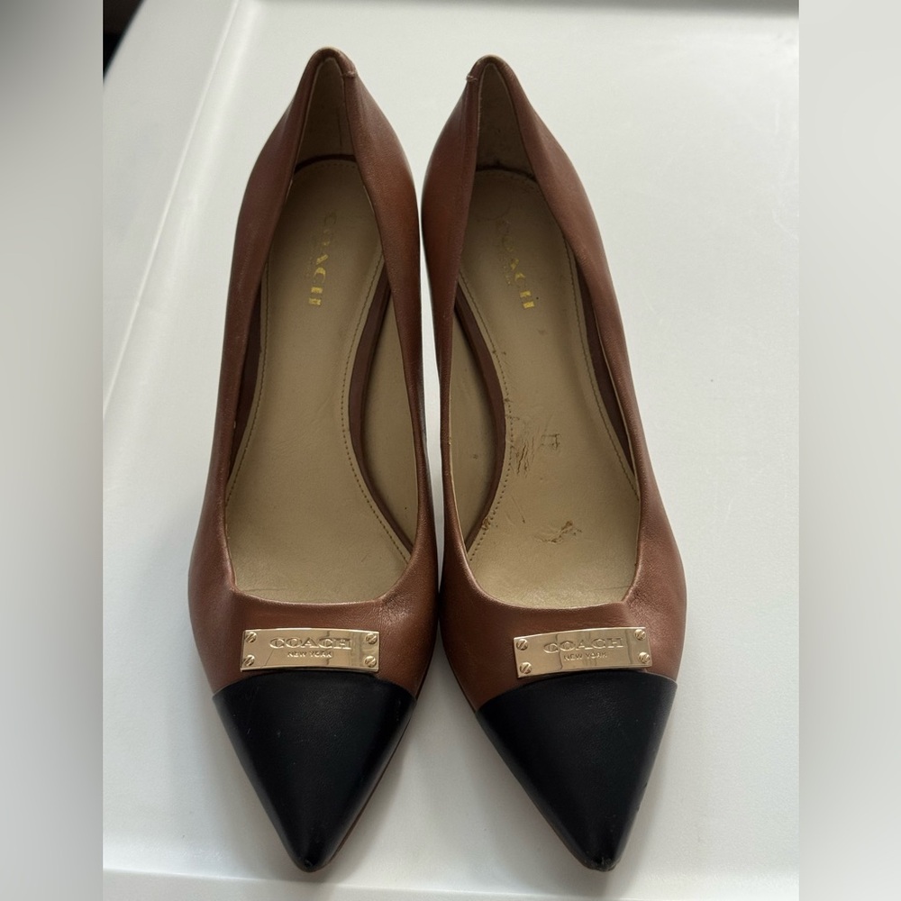 Coach Brown and Black Heeled Shoes with Classic Design
